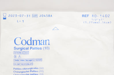 Codman 80-1402 Surgical Patties 1/2inch x 1inch - Pack of 10